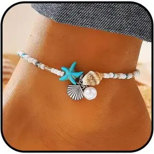 Beach Puka Shell Anklet for Women  Beaded Ankle Bracelets Adjustable Starfish Seashell  Foot Chain Boho Jewerly Present for Summer Beach Party