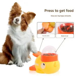 Interactive Cat Treat Dispenser Toy, Little Yellow Duck Puzzle Toys for Cats, Click and Spin Slow Feeder for Boredom Relief Indoor Kittens