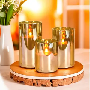 3-piece set of flameless fading candles with remote control, glass battery-operated candles with timer, real wax glass LED candles, flickering, suitable for weddings, home, parties, Christmas
