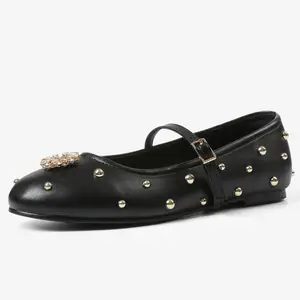 CELNEPHO Mary Jane Flats for Women Round Toe Flower Design Fashion Rivet Decorative Buckled Strap Ballerina Flat Fashionable Shoes Deals For You Days