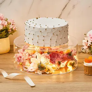 Transparent Acrylic Cake Stand, 1 Count Fillable Cake Box Stand, Covered Round Cake Display Box, Decorative Center Box for Weddings and Birthday Parties, Party Cake Stand, Cake Decoration