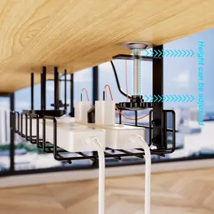 Desk Underneath Storage Rack Wire Management Box Cable Organizer Data Line Holder Plug Router No Drilling Desktop Organization