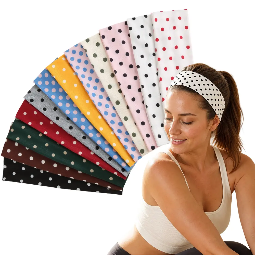Pack Of 12 Polka Dot Headbands for Women – Trendy Hair Additions, Soft Elastic Hair Additions for Daily Wear Fashion Hair Bands