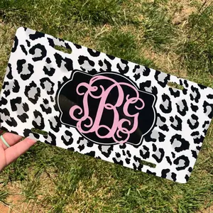 Leopard Personalized License Plate, Pale Pink, White Leopard Name Car Tag, Front Car Tag, Custom License Plate, Personalized License Plate