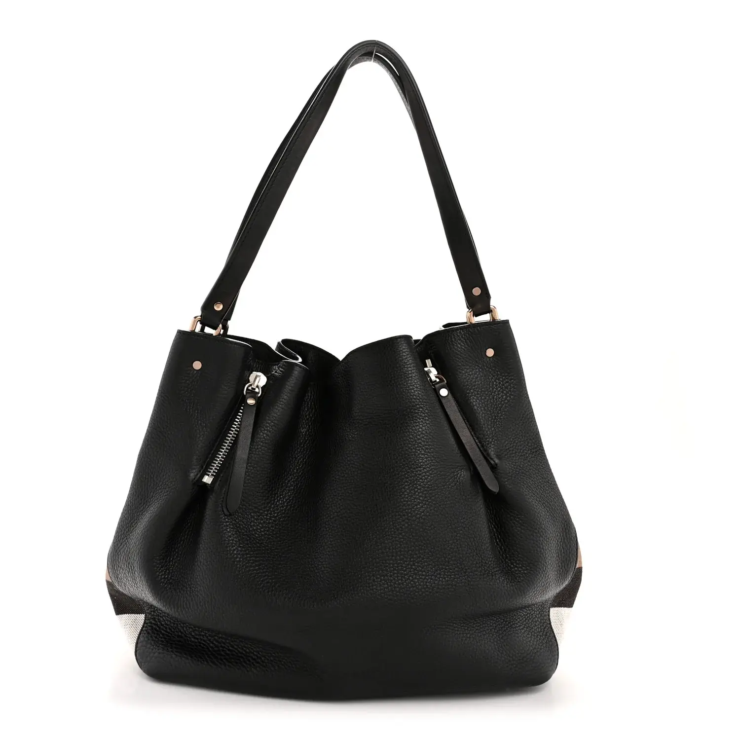 Pre-owned BURBERRY Leather Shoulder Bags Grainy Calfskin House Check Medium Maidstone Black