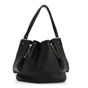 Pre-owned BURBERRY Leather Shoulder Bags Grainy Calfskin House Check Medium Maidstone Black