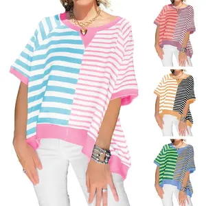 Imily Bela Womens Oversized T Shirts Summer Short Sleeve Striped Color Block Loose Fit Tops 2024 Trendy Clothes