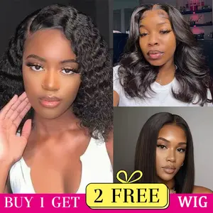 [Combo sale 18"&18"&18"] buy 1 get 3 wig 18 Inch 13x4 Deep Wave Hair Lace Front Wigs +13x4 18 Inch Body wave Human Hair Wigs+ 13x4 18 lnch Straight Hair Pre Plucked HD Transparent Lace Frontal Human Hair Wigs