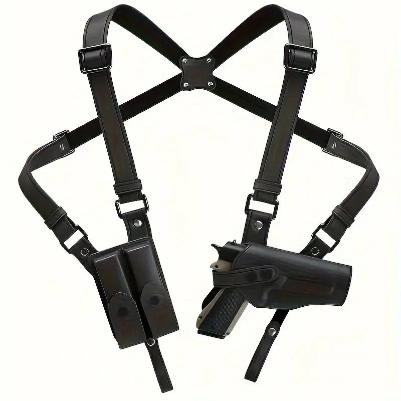 Premium Vertical Concealed Shoulder Holster Sling PU Leather Dual Magazine Pouch Fully Adjustable Comfortable Discreet Carry for Men 1911
