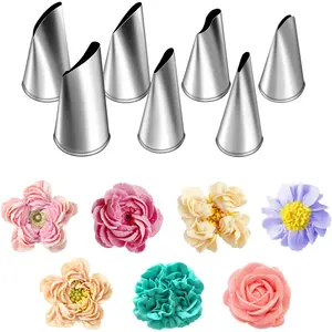 Fondant Rose Piping Tips Set, Stainless Steel Cake Decorating Pastry Tools, Cake Decorating Supplies Baking Set Tools (7 Pieces)