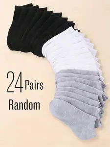 24 Pairs Women's Low-Cut Ankle Socks, Breathable Summer Socks, Comfortable Sweat-Absorbing Plain Color Socks, Ideal for All Seasons