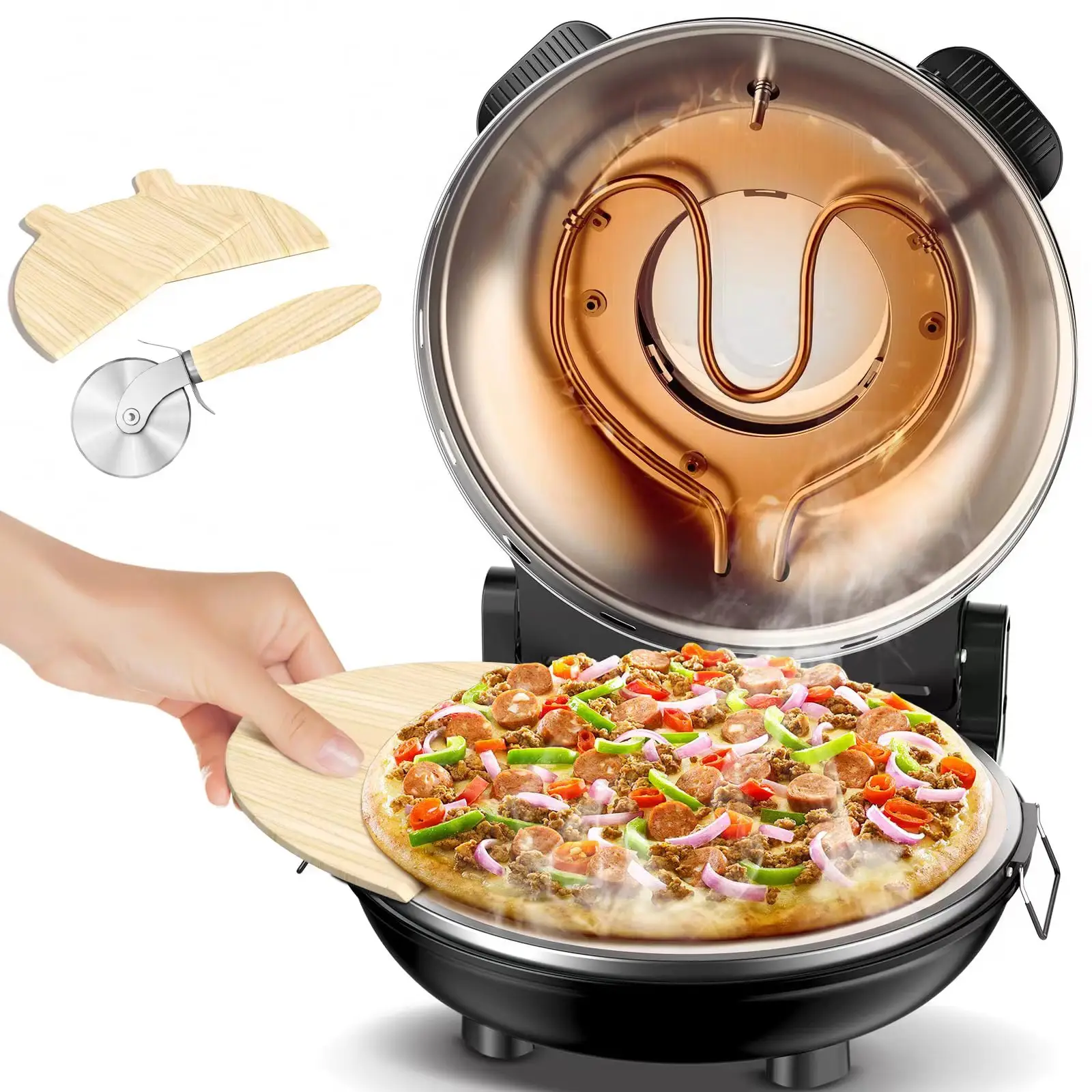 [Mother's Day Gift] PRDUS Pizza Oven, Pizza Maker Oven– 12 Inch Pizza Oven Indoor, Pizza Maker Heats up to 800˚F for Stone Baked Pizza Pasta Utensils