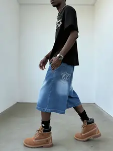 Men's Bermuda Denim Shorts, Street Hip-Hop Loose Straight Leg Pants, Summer Fashion Jeans, Star Embroidery, Y2K Streetwear
