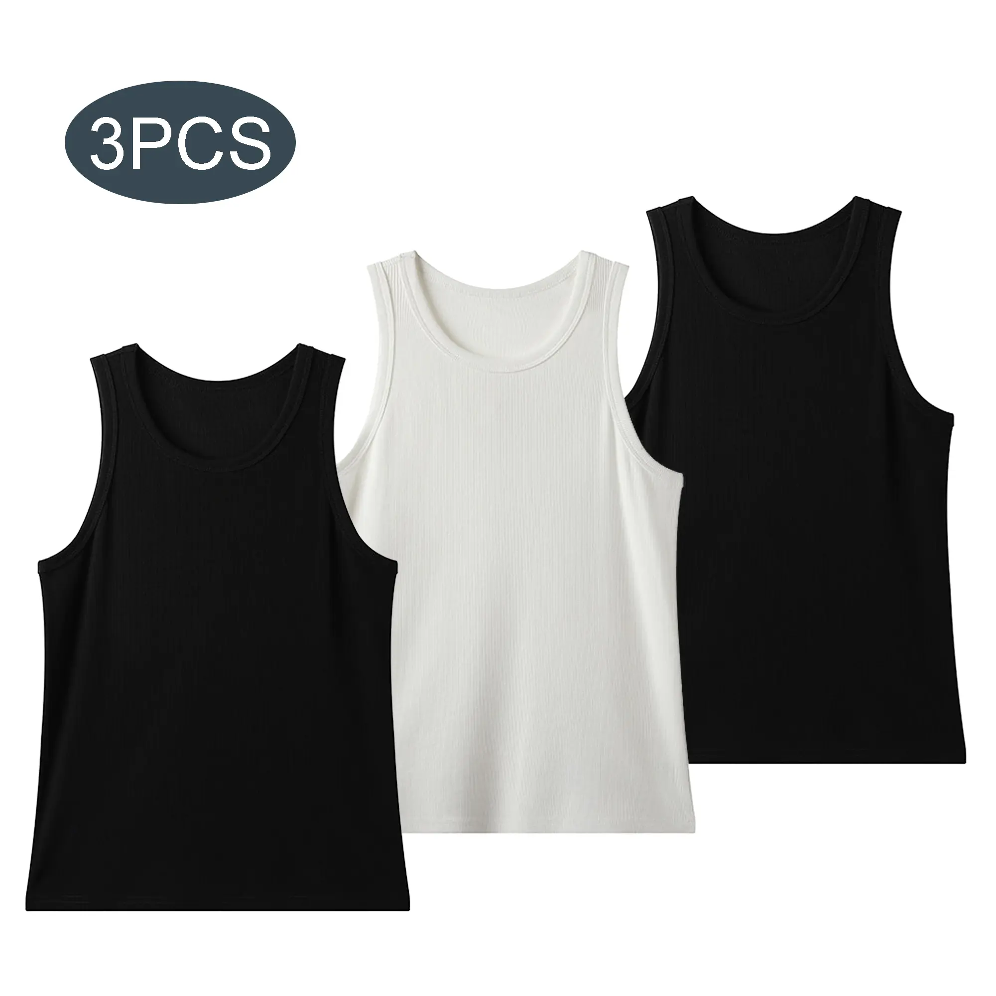 Men's 3-Pack Ribbed Compression Sleeveless Vests - Slim-Fitting Mens Clothing, Men's Wear, Stretch Activewear, Ribbed Fabric Gym Tanks for Summer Gym & Active Lifestyle