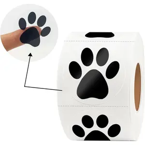Paw Print Stickers, 1.5" Clear Round Bear Paw Stickers, 500 count, Black