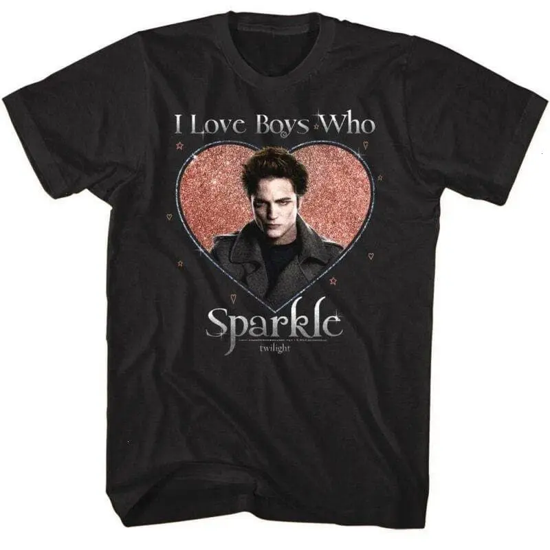 Twilight Saga Edward Cullen Sparkle Graphic Tee Funny Meme Y2K Black Tee