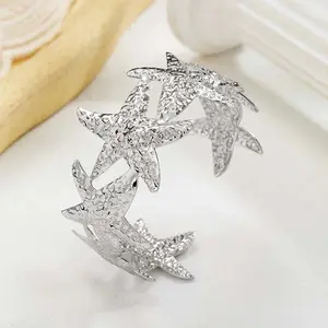 Exaggerated Metal Starfish Open Bangle for Women Vintage Gold Color Adjustable Geometric Texture Cuff Bracelets Jewelry Gifts