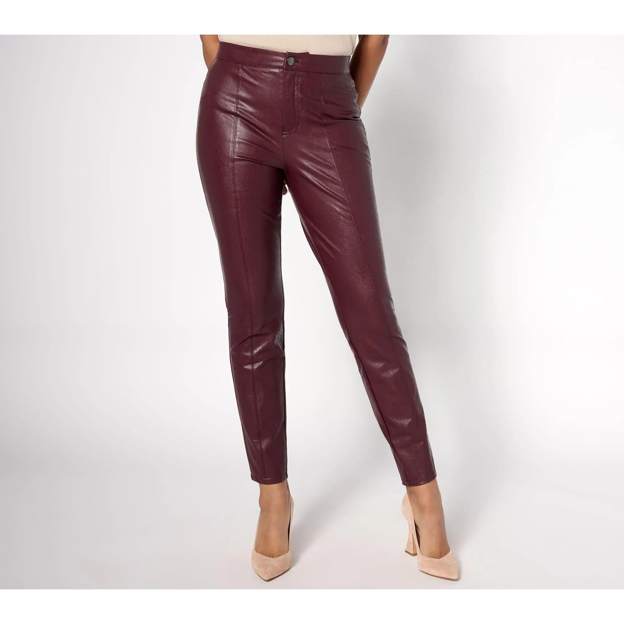 Dennis Basso Petite Faux Leather Slim Leg Pants
