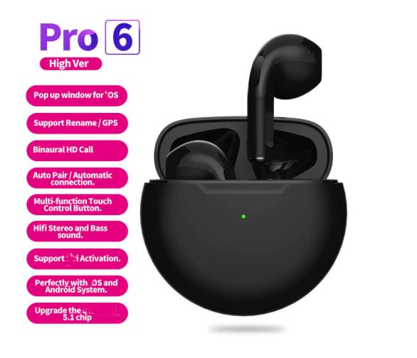 Air Pro 6 TWS Headphones Headset EarPhone Wireless Bluetooth Mini EarBuds HD