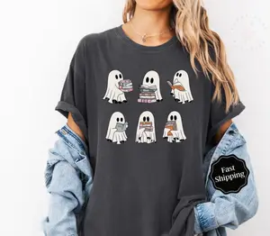 Ghost Reading Shirt - Sweatshirt - Hoodie, Book Lover T-shirt, Teacher Halloween Tee, Halloween Gift, Halloween for women, Full Color, For Men, For Women, Tee Print