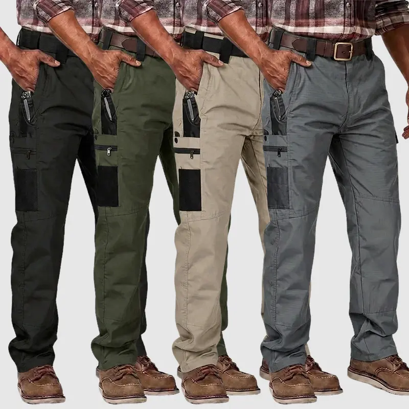 4PCS Men's Solid Color Tactical Work & TrainingPants, 230g/㎡ High Density New Fabric Equipped withMultiple Zipper Closure Pockets, Wearproof Multi-ColorTrousers Suitable for Spring Autumn Daily Work FishingHiking Camping Outdoor Activities