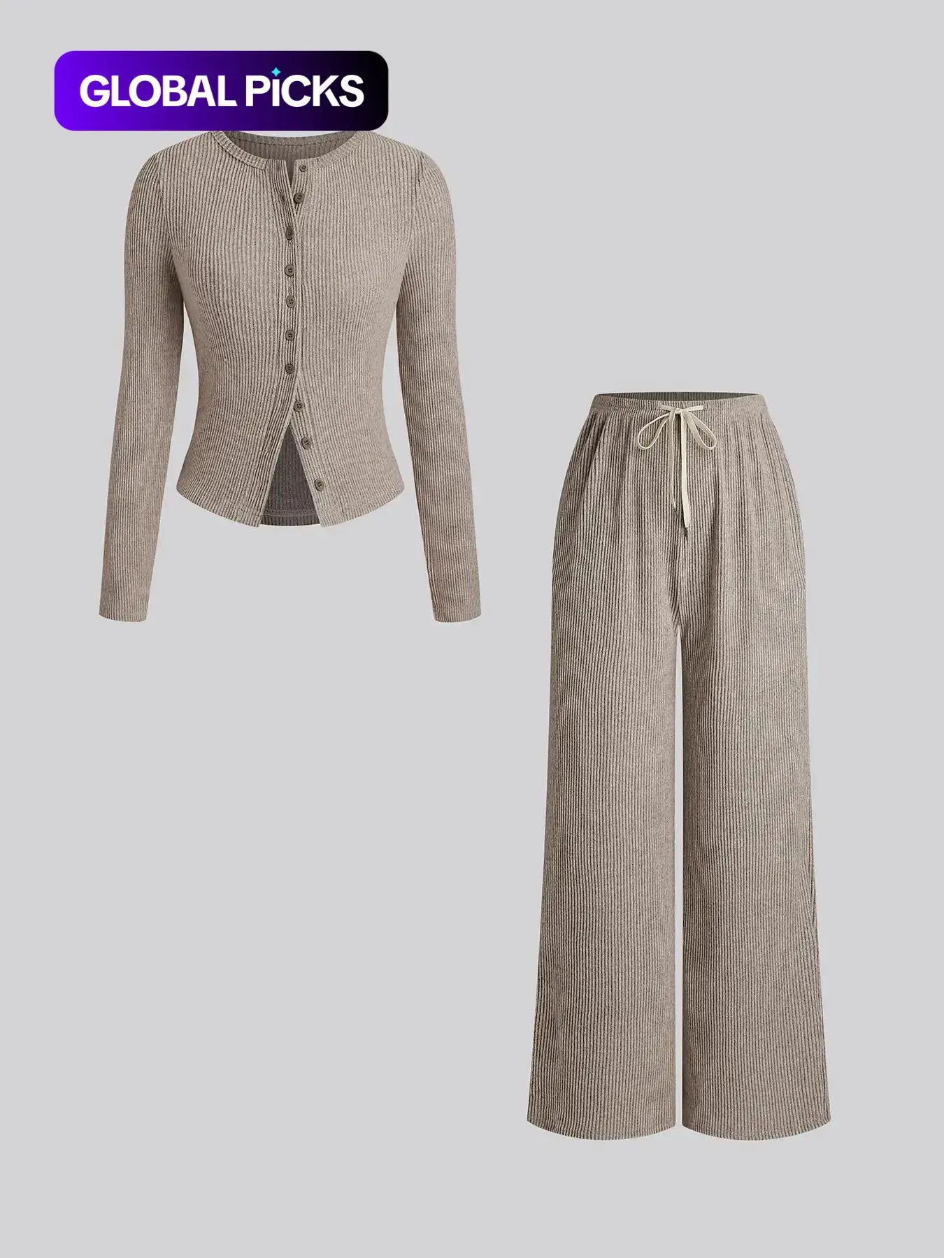 Women's Fall Winter Casual Aesthetic Slim-Fit Long Sleeve Round Neck Top & Pants Matching Set, Plain Pattern Moderate Fabric, Two-Piece Outfit Womenswear Lady Clothes Knit Outfit Set, Fashion Clothes Set, Casual Style Set