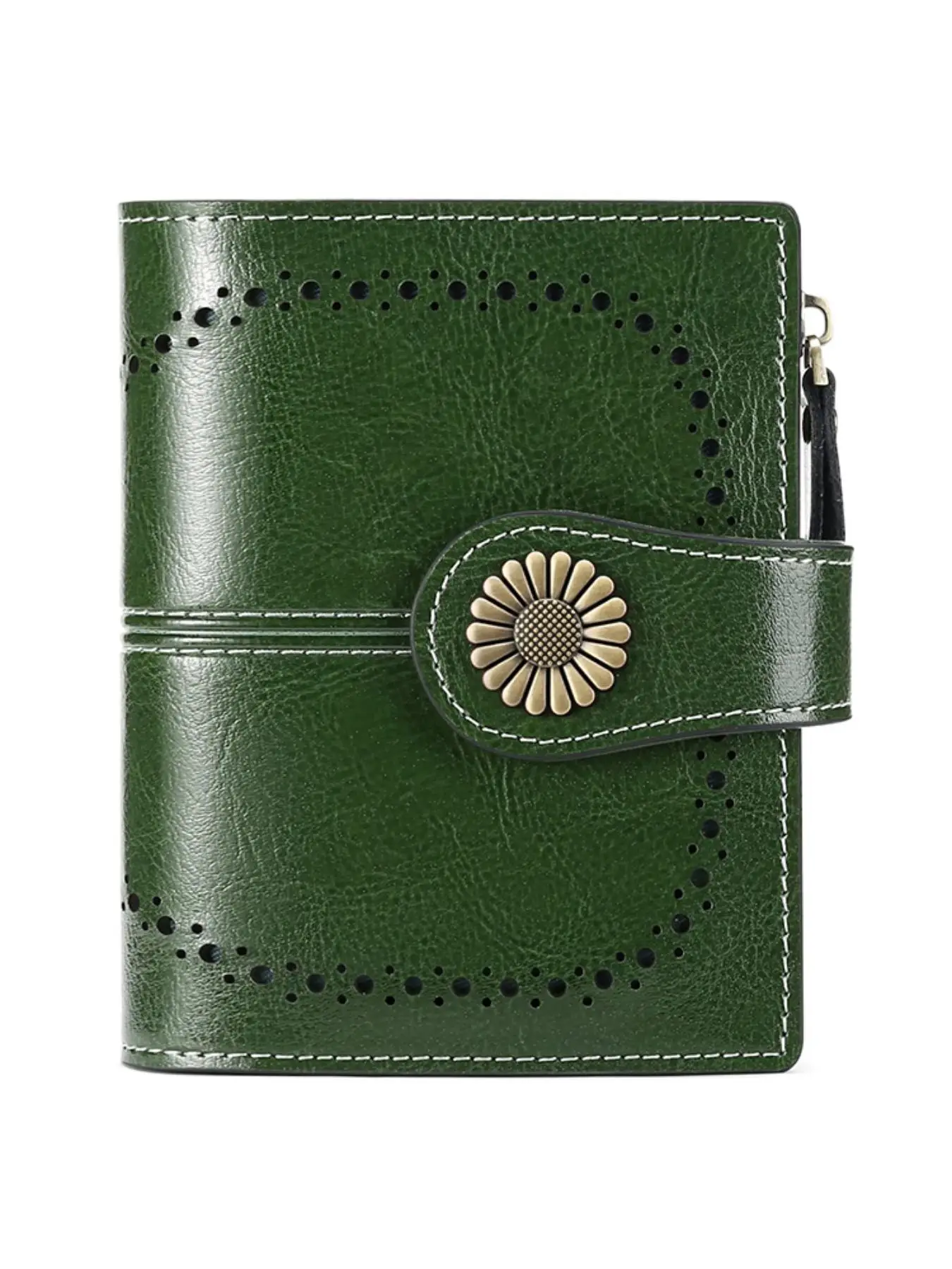 Women's Genuine Leather Wallet, Plain Color Bifold Leather Wallet, Summer Mini Travel Purse Zipper Rfid Blocking Short Money Saving Wallet for Daily,