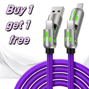 [Buy 1 Get 1 Free] 6.6ft  4-in-1 Multi USB Charging Cable with USB A,Type C,Lightning-MAX65W Fast Charging & Data Sync for iPhone16/15,iPad Pro,  fast charger usb cable 4-in-1 fast Breathing Light  -max 1 usb-c data 4 1 charging cable
