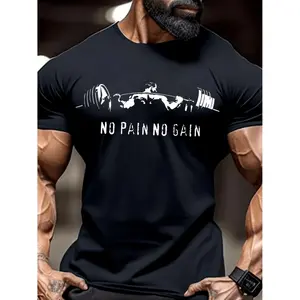 Mens Graphic Weightlifting T-Shirt Featuring Polyester Blend Fabric and Round Neckline for Summer Workouts and Daily Wear