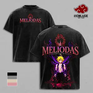 Meliodas - 7DS Dragon's Sin Of Wrath Demon Double Printed Graphic Tee, Stone Wash Streetwear For Men, Heavy Cotton Oversized Shirt, Gift For Anime Fans