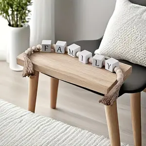 Wooden Family Letter Design Decoration, Rustic Design Boho Style Wooden Beads Tassel Decor Ornament, Home Decor for Living Room Bedroom Coffee Table