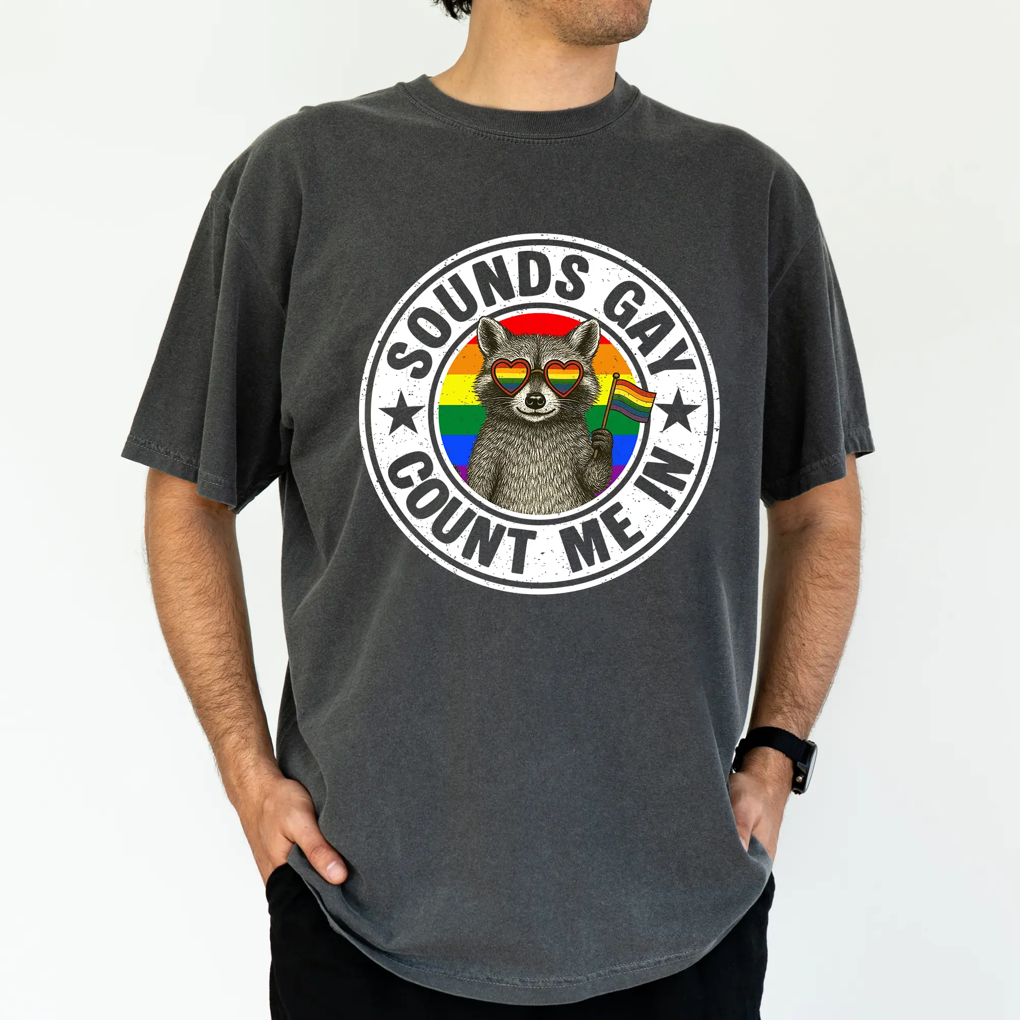 ChicCotton Sounds Gay Count Me In Comfort Colors Graphic Tee, Pride Month T-shirt For Men, Funny Raccoon Support LGBT Community Shirt, Pride Gifts