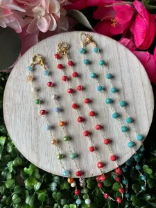 Vale Necklaces Handmade Unisex 16in Crochet Necklace Metallic Gold Yarn & Gold Plated Clasp Colorful Beads