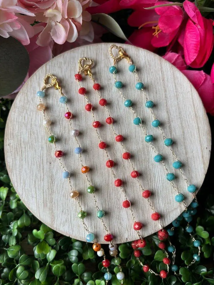 Vale Necklaces Handmade Unisex 16in Crochet Necklace Metallic Gold Yarn & Gold Plated Clasp Colorful Beads