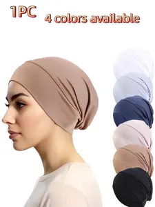 Elastic Ethnic Headscarf Hat, Solid Color Chemotherapy Cap, Hair Protection Turban, Turban Hijab, Comfortable Stretchy Beanie for Women