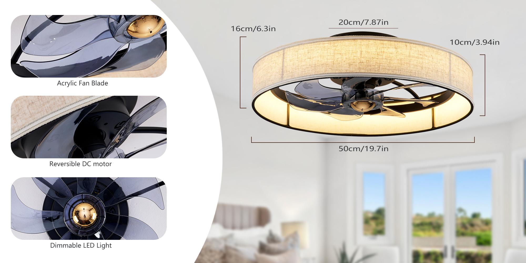 Garwarm Flush Mount Caged Ceiling Fan with Light, Modern Farmhouse Ceiling Fans, Dimmable LED,6 Speeds, Low Profile Ceiling Fan for Bedroom,Living Room,Kitchen,Children's Room