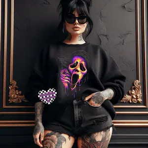 Neon 90’s Horror Ghost Tee Or Sweatshirt- Edgy Alternative Gothic Halloween Vibes-Black-Unisex Womenswear Fits