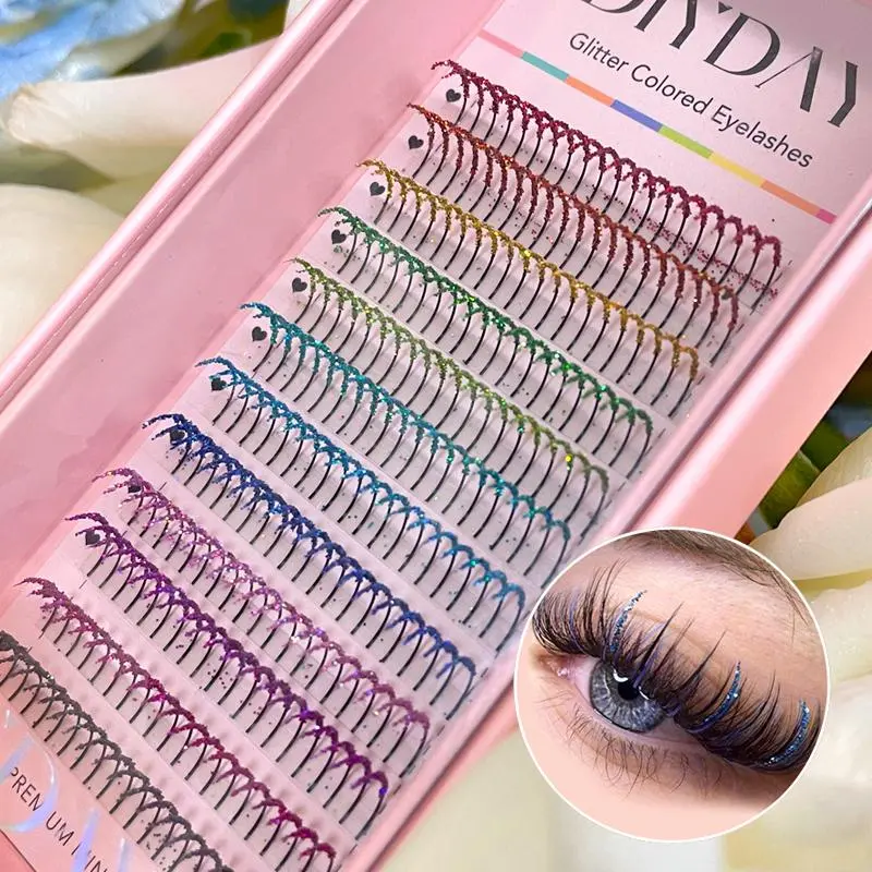 DIYDAY Mixed Glitter Colored Eyelashes Individual Premade Russian Volume Fans Glitter Lashes Extension Wholesale for Makeup 2026 New