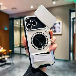 New Push Window Mirror Magnetic Phone Case with 360° Rotating Ring Holder, Shockproof Armor Full Body Protective Cover Compatible with iPhone 17 16 15 14 13 12 11 Pro Pro Max Plus, Anti-Drop Heavy Duty Mirror Back Stand Phone Shell