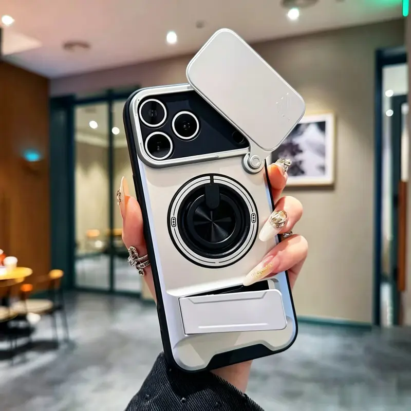 New Push Window Mirror Magnetic Phone Case with 360° Rotating Ring Holder, Shockproof Armor Full Body Protective Cover Compatible with iPhone 17 16 15 14 13 12 11 Pro Pro Max Plus, Anti-Drop Heavy Duty Mirror Back Stand Phone Shell