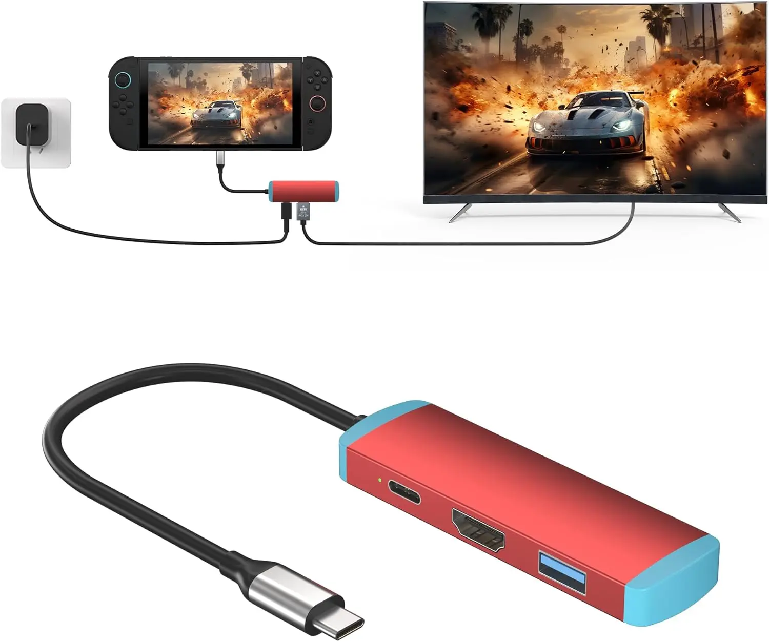 USB C Switch 2 tv Docking station,4K@60Hz HD MI display Adapter with PD100W /USB 3.0 Port,Replacement Dock for Switch/Switch OLED/Steam Deck/ROG Xbox Ally X/Legion Go