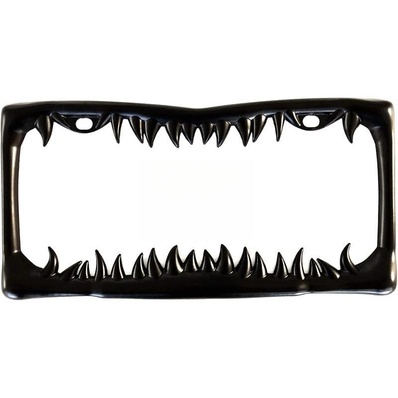 🔥Chrome Shark Tooth License Plate Frame,Universal Metal Shark Tooth Teeth Jaws License Plate Frame Cool Design For Any Vehicle (Chrome)