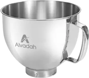 Alvadah 5 QT Food-Grade Stainless Steel Mixer Bowl for KITCHENAID Tilt-Head Stand Mixers 4.5-5 Quart Anti-Slip Handle & Prominent Clasp Polished Finish Dishwasher Safe