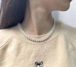 NC062-The ‘Lace Ribbon’ Pearl Collar — An Intricately Woven Freshwater Pearl Necklace. woven pearl necklace, braided pearl necklace, pearl lace choker, multi strand pearl necklace, freshwater pearls, quiet luxury, old money aesthetic, coquette aesthetic