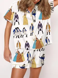 Hamilton Musical Satin Pajama Set for Women, Silky Broadway Sleepwear, Cozy Theatre Nightwear, Premium Gift for Fans