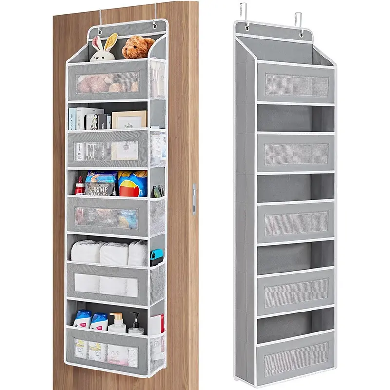 Over The Door Organizer Storage 5 Tier Large capacity Hanging Storage, with 5  Side Pockets, Clear Mesh Window and Hardboard Reinforced Anti Tilt  and No Drill Installation Design,  for Bedroom, Bathroom, children's room, Kitchen, Pantry,  Closet.