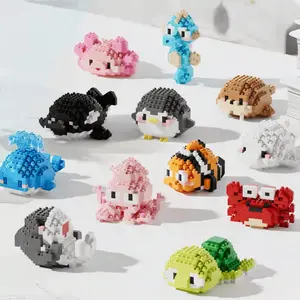 Ocean - Animal Themed Micro Mini Creative Building Blocks for Kids: Educational and Realistic Assembly Toys. Include Dolphins, Crabs. DIY Desktop Decor to Cultivate Thinking, Patience. Ideal for Home Decoration and Festival Gift