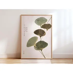 [Sale Up To 50%] Japandi Lotus Leaf Wall Art Print, Minimalist Botanical Poster, Zen Japanese Aesthetic Decor, Neutral Home Decor, Modern Nature Illustration