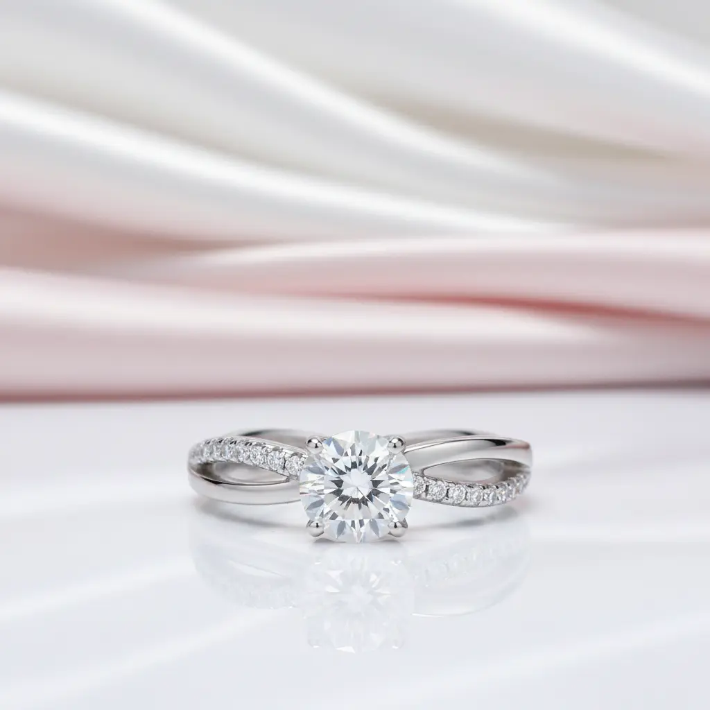 1.5 Ct Round Diamond Option Double Twisted Band Engagement Ring