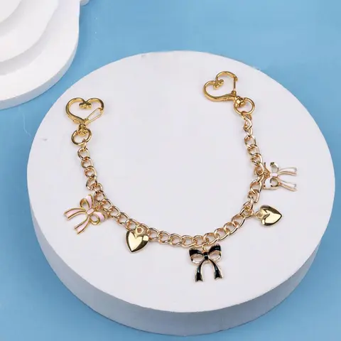 11 inch Gold Heart & Bow Bag Chain, Bag Accessories, For Handbags, Handbag Chain Charm Black Bow Purse Pendant Handbag Extender Chain Bowknot Decorative Bag Chain Replaceable Bag Chain Heart Bow Hanging Chain Metal Bag Chain Charms Pendant Ornaments